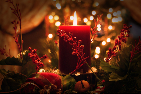 Christmas candle with foliage