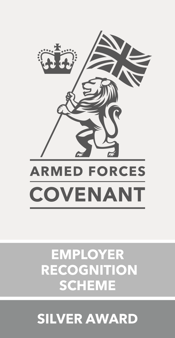 armed forces covenant logo with lion holding Union jack flag.