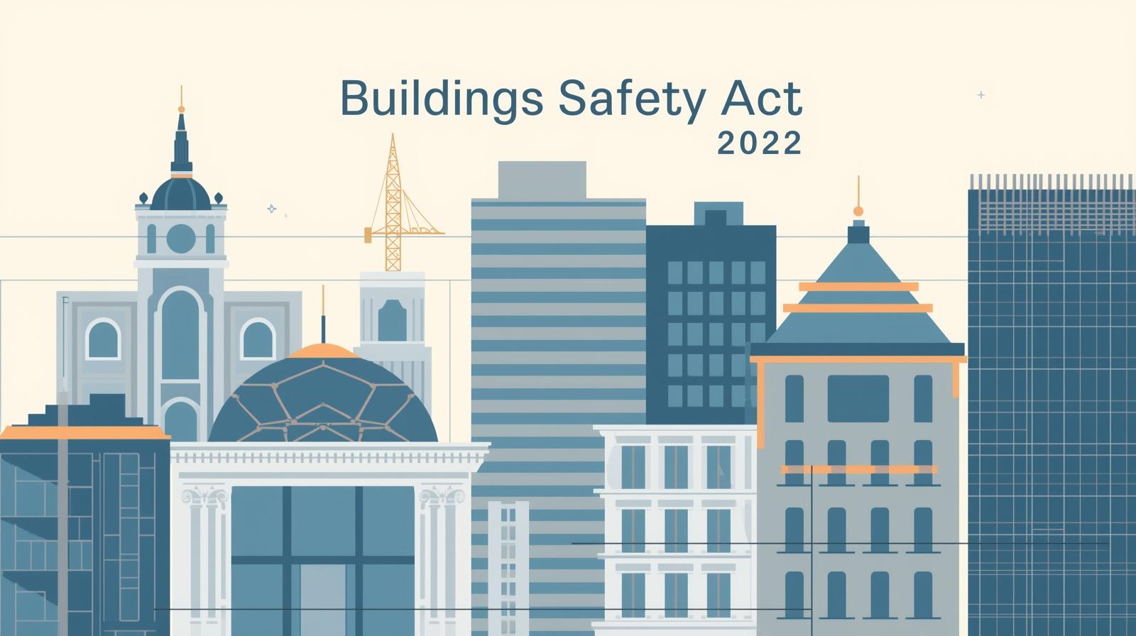 City skyline illustration with modern and historical buildings.