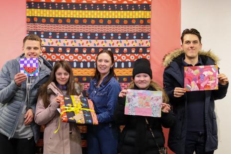 Artist Becky Vincer and members of the Endeavour Youth Group. Photo provided by Essex Cultural Diversity Project