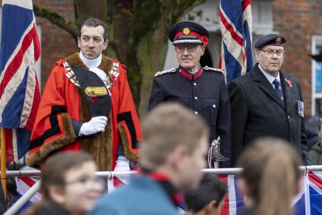 Mayor of Brentwood, Councillor Gareth Barrett, Deputy Lieutenant of Essex, Graham Clegg; Vice President of the Royal British Legion (Brentwood Branch), Dennis Rensch