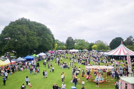 View from the top of the helter skelter ride of the crowds at the Strawberry Sports Festival