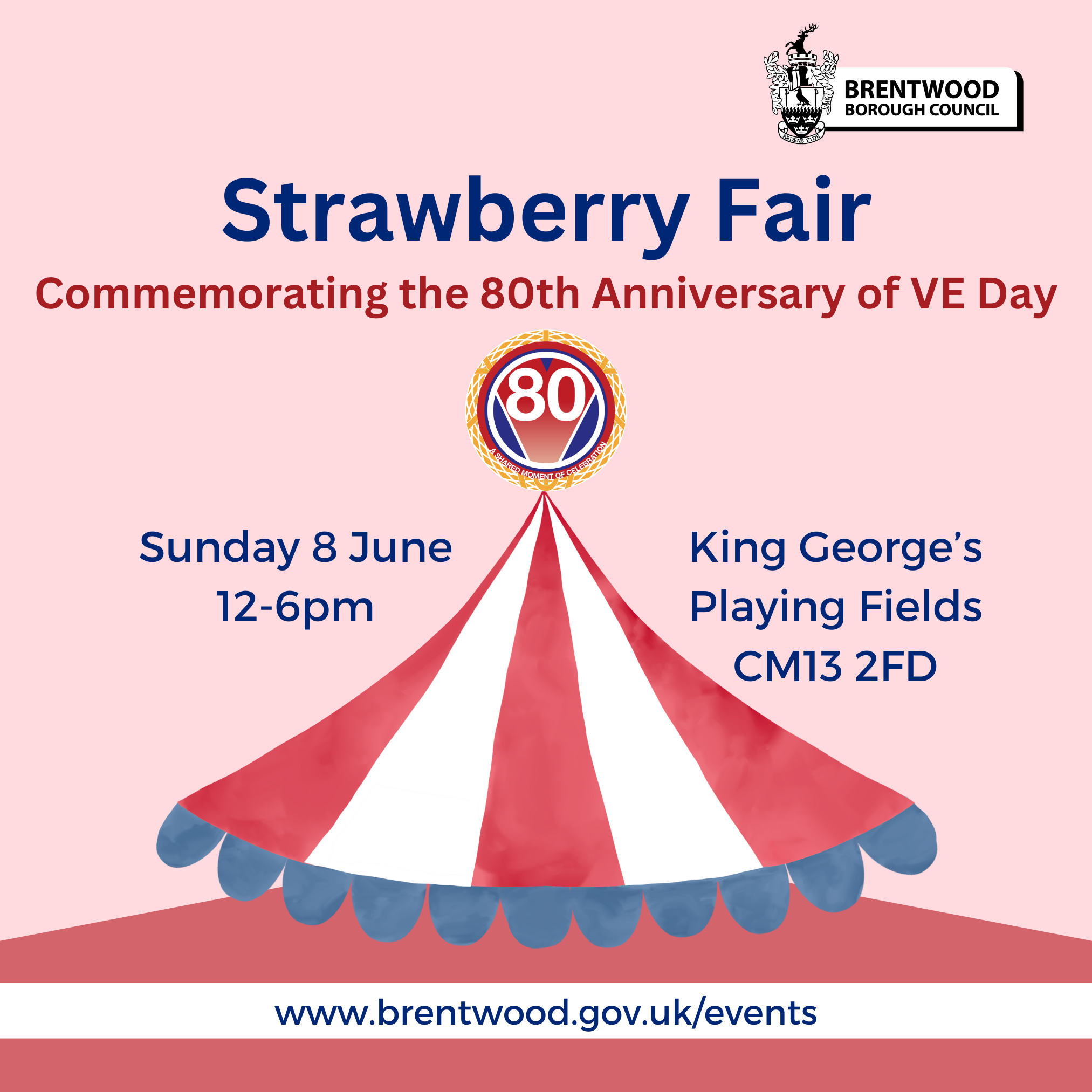 picture of a circus big top with Strawberry fair written above with date and location..